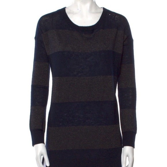Vince Sweater Cashmere Striped Gray Black Crewneck Women’s Size Medium‎ - Picture 1 of 7